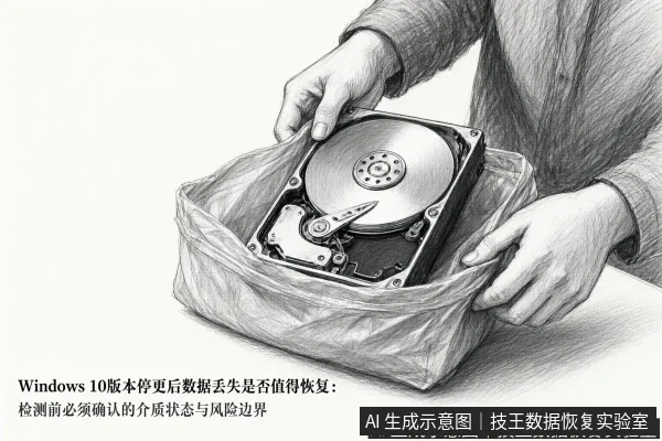 正文场景:文章内容场景示意图:Windows 10版本停更后数据丢失是否值得恢复:检测前必须确认的介质状态与风险边界