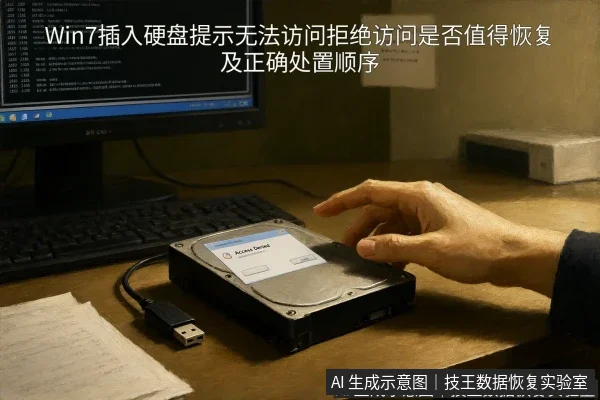 文章内容场景示意图：Win7插入硬盘提示无法访问拒绝访问是否值得恢复及正确处置顺序