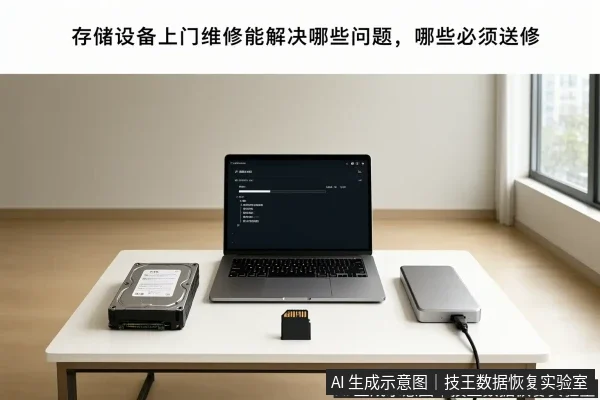 文章内容场景示意图：存储设备上门维修能解决哪些问题，哪些必须送修