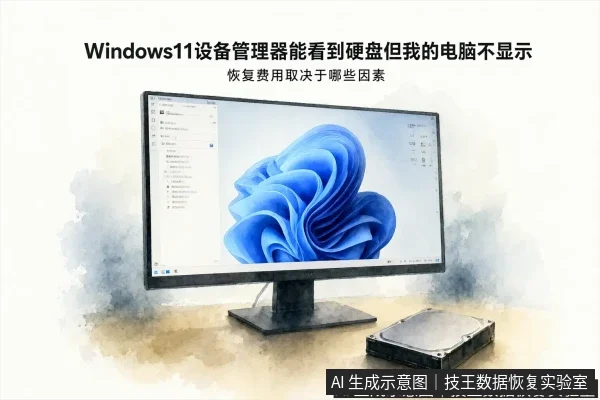 文章内容场景示意图:Windows11设备管理器能看到硬盘但我的电脑不显示 恢复费用取决于哪些因素