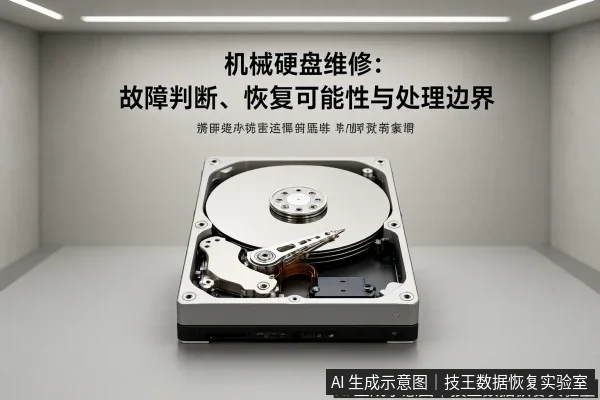 文章内容场景示意图:机械硬盘维修:故障判断、恢复可能性与处理边界