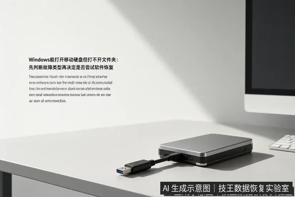 正文场景:文章内容场景示意图:Windows能打开移动硬盘但打不开文件夹:先判断故障类型再决定是否尝试软件恢复