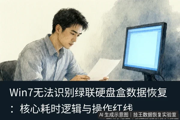 文章内容场景示意图：Win7无法识别绿联硬盘盒数据恢复：核心耗时逻辑与操作红线