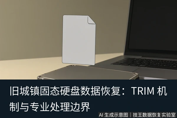 文章内容场景示意图：旧城镇固态硬盘数据恢复：TRIM 机制与专业处理边界