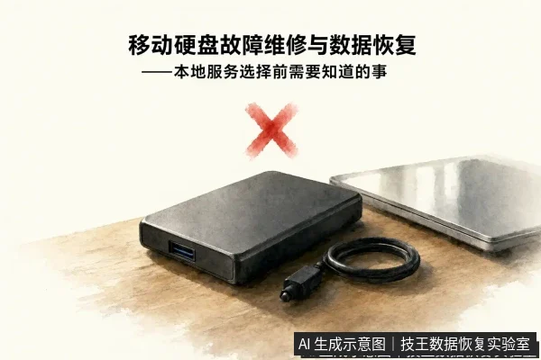 文章内容场景示意图:移动硬盘故障维修与数据恢复——本地服务选择前需要知道的事