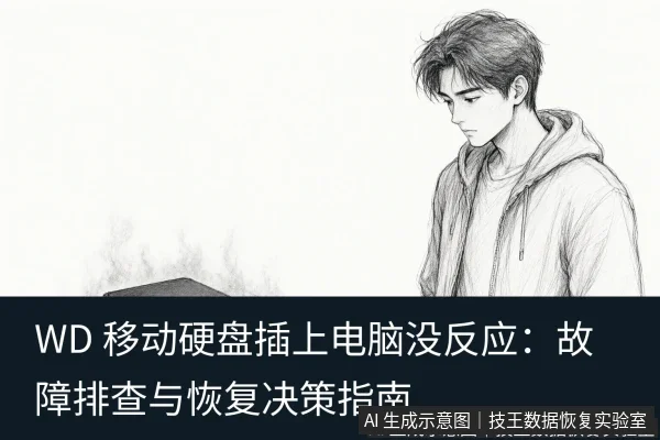 正文场景:文章内容场景示意图:WD 移动硬盘插上电脑没反应:故障排查与恢复决策指南