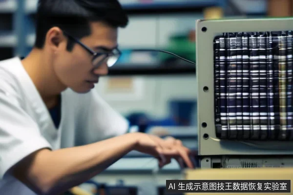 一名穿白大褂的男子正在操作一台带有多个垂直组件的存储设备。