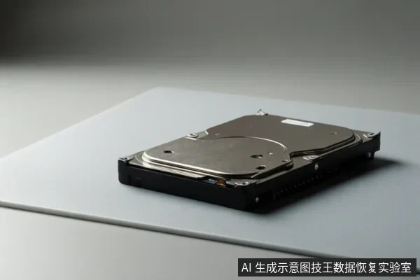 一块机械硬盘平放在浅色台面上,金属顶盖和黑色外壳清晰可见,背景简洁。