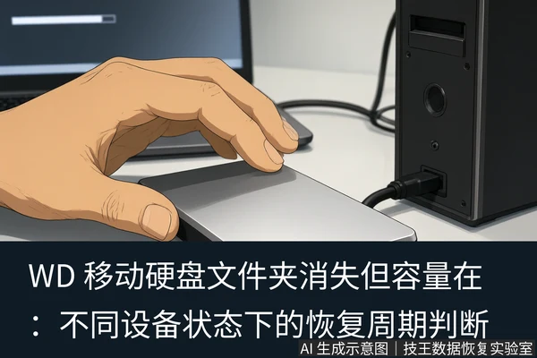 文章内容场景示意图:WD 移动硬盘文件夹消失但容量在:不同设备状态下的恢复周期判断
