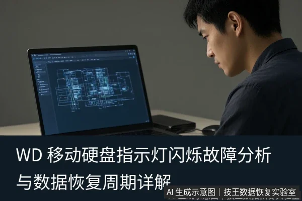 文章内容场景示意图:WD 移动硬盘指示灯闪烁故障分析与数据恢复周期详解
