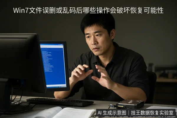 文章内容场景示意图：Win7文件误删或乱码后哪些操作会破坏恢复可能性