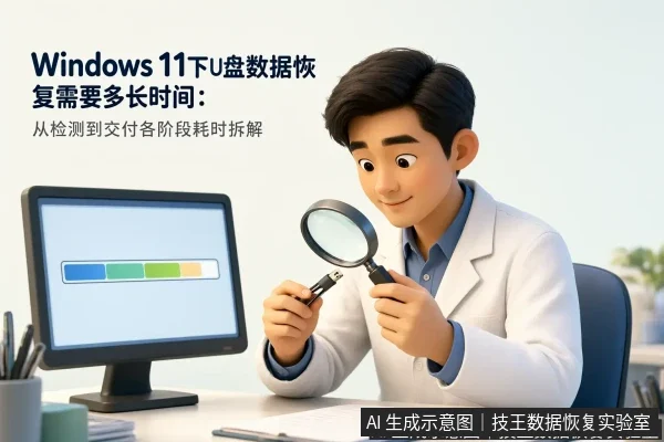 正文场景:文章内容场景示意图:Windows 11下U盘数据恢复需要多长时间:从检测到交付各阶段耗时拆解