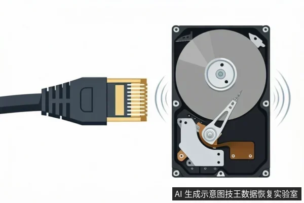 A USB cable connector and an open hard disk drive with a spinning platter and actuator arm.
