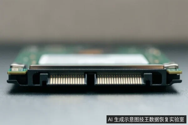 Close-up of an M.2 SSD connector edge with gold pins and a black PCB.