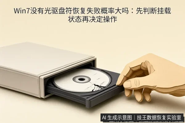 正文场景：文章内容场景示意图：Win7没有光驱盘符恢复失败概率大吗：先判断挂载状态再决定操作