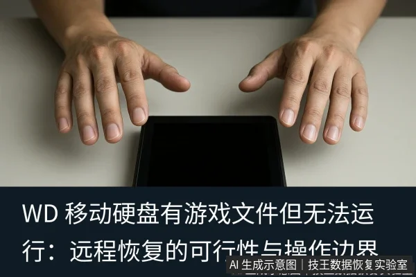 文章内容场景示意图：WD 移动硬盘有游戏文件但无法运行：远程恢复的可行性与操作边界