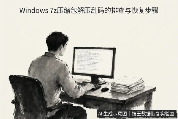 文章内容场景示意图:Windows 7z压缩包解压乱码的排查与恢复步骤