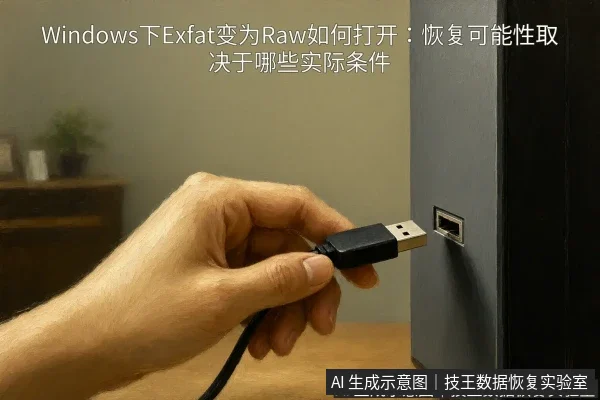 正文场景:文章内容场景示意图:Windows下Exfat变为Raw如何打开:恢复可能性取决于哪些实际条件