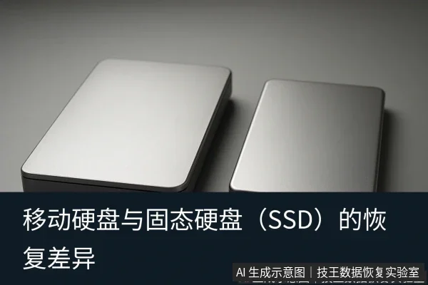 文章内容场景示意图：移动硬盘与固态硬盘（SSD）的恢复差异