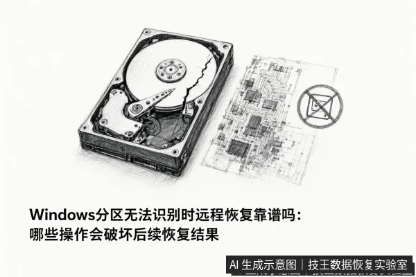 正文场景:文章内容场景示意图:Windows分区无法识别时远程恢复靠谱吗:哪些操作会破坏后续恢复结果