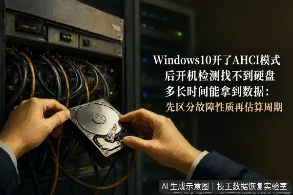 正文场景:文章内容场景示意图:Windows10开了AHCI模式后开机检测找不到硬盘 多长时间能拿到数据:先区分故障性质再估算周期