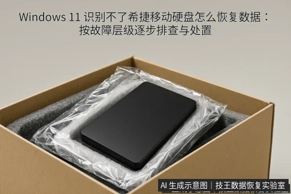 正文场景:文章内容场景示意图:Windows 11 识别不了希捷移动硬盘怎么恢复数据:按故障层级逐步排查与处置