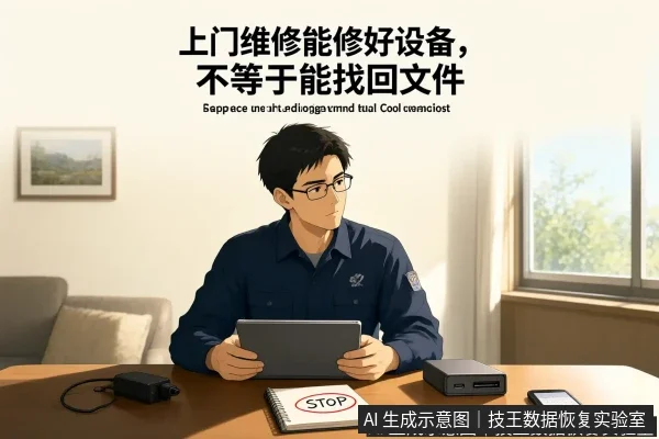文章内容场景示意图：上门维修能修好设备，不等于能找回文件