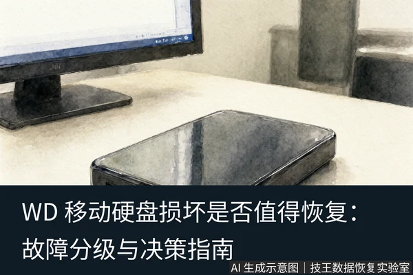 文章内容场景示意图:WD 移动硬盘损坏是否值得恢复:故障分级与决策指南