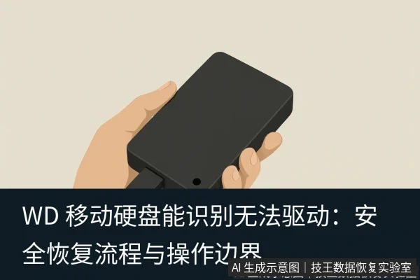 文章内容场景示意图:WD 移动硬盘能识别无法驱动:安全恢复流程与操作边界