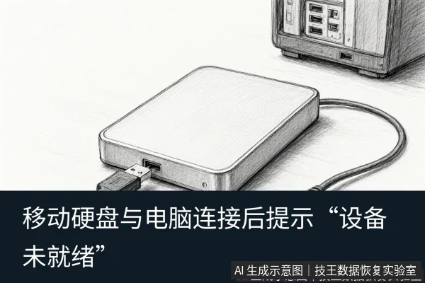 文章内容场景示意图:移动硬盘与电脑连接后提示“设备未就绪”