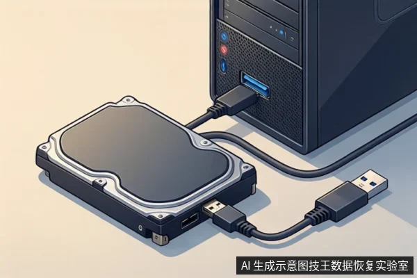 An external hard drive connected to a desktop computer via a USB cable.