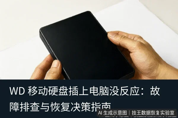 文章内容场景示意图:WD 移动硬盘插上电脑没反应:故障排查与恢复决策指南