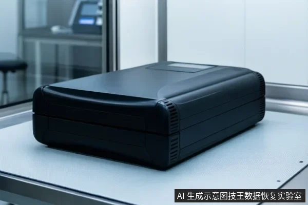 白色台面上放置一个黑色盒状设备,背景为实验室或办公室环境。