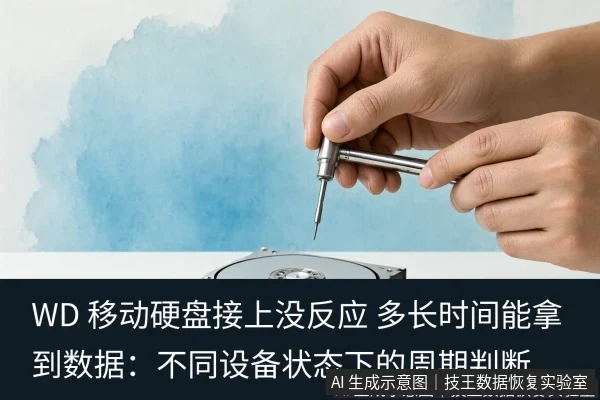 正文场景：文章内容场景示意图：WD 移动硬盘接上没反应 多长时间能拿到数据：不同设备状态下的周期判断