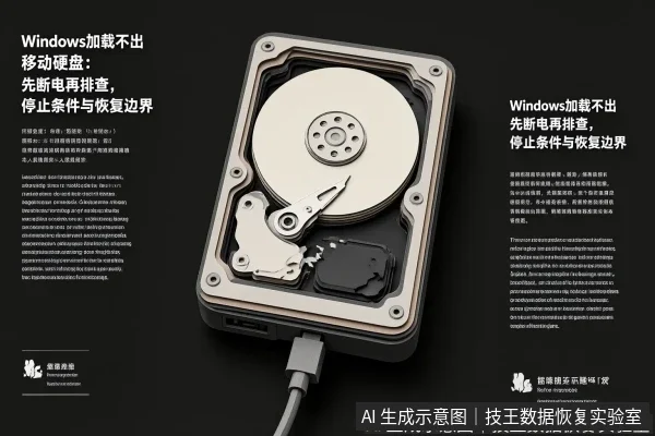 正文场景:文章内容场景示意图:Windows加载不出移动硬盘:先断电再排查,停止条件与恢复边界