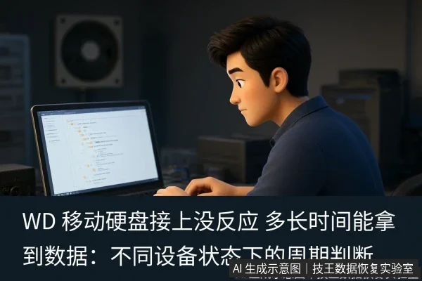文章内容场景示意图：WD 移动硬盘接上没反应 多长时间能拿到数据：不同设备状态下的周期判断