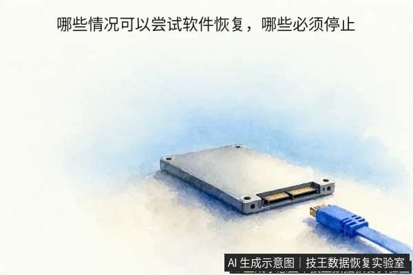 文章内容场景示意图:哪些情况可以尝试软件恢复,哪些必须停止
