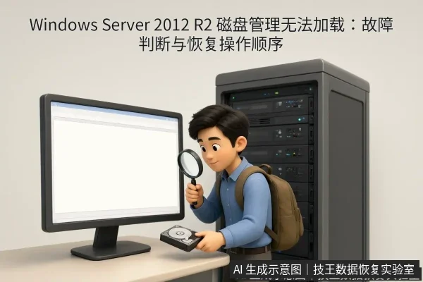 文章内容场景示意图:Windows Server 2012 R2 磁盘管理无法加载:故障判断与恢复操作顺序