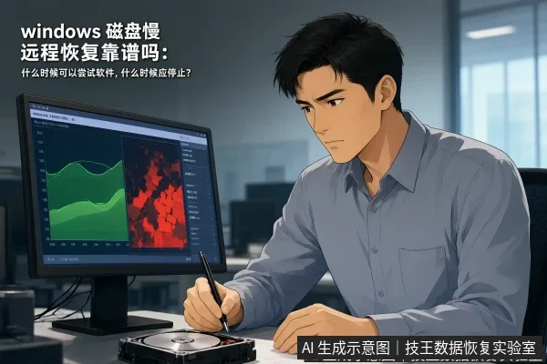 文章内容场景示意图:windows 磁盘慢 远程恢复靠谱吗:什么时候可以尝试软件,什么时候应停止?