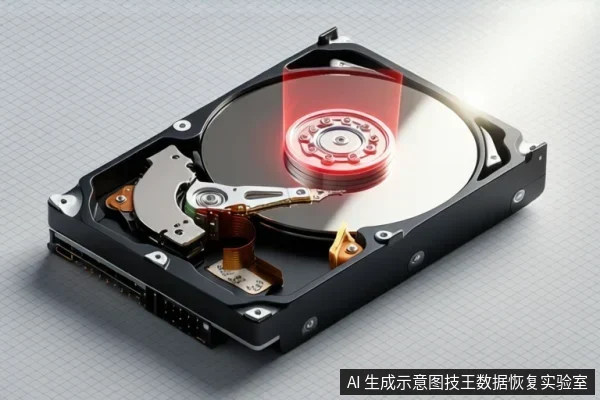 An open 3.5-inch hard drive with a red highlight on the spindle motor.