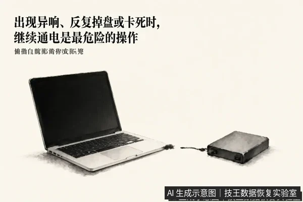 文章内容场景示意图:出现异响、反复掉盘或卡死时,继续通电是最危险的操作
