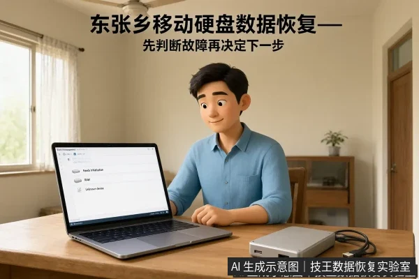 文章内容场景示意图:东张乡移动硬盘数据恢复——先判断故障再决定下一步