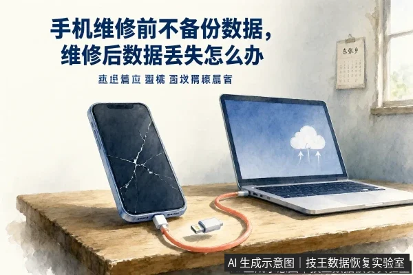 文章内容场景示意图：手机维修前不备份数据，维修后数据丢失怎么办