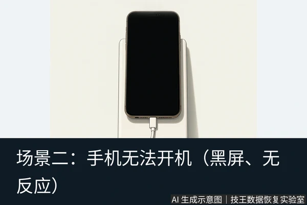 文章内容场景示意图：场景二：手机无法开机（黑屏、无反应）