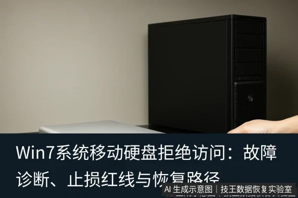 文章内容场景示意图:Win7系统移动硬盘拒绝访问:故障诊断、止损红线与恢复路径