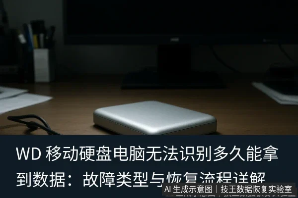 文章内容场景示意图:WD 移动硬盘电脑无法识别多久能拿到数据:故障类型与恢复流程详解