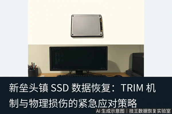 文章内容场景示意图：新垒头镇 SSD 数据恢复：TRIM 机制与物理损伤的紧急应对策略