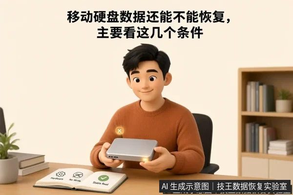 文章内容场景示意图:移动硬盘数据还能不能恢复,主要看这几个条件