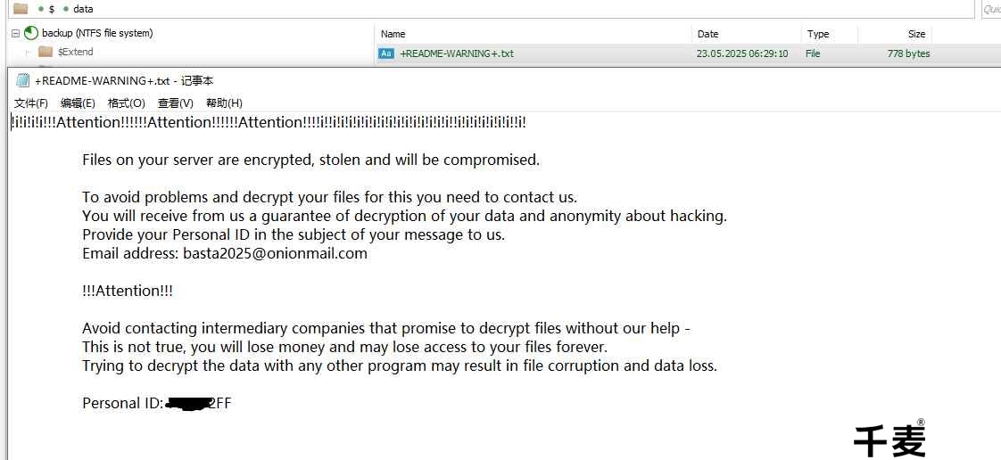 Black Basta (.basta)勒索病毒案例：800GB数据库3天完美恢复！Black Basta (.basta)勒索病毒案例：800GB数据库3天完美恢复！引言近年来，勒索病毒持续高发，尤