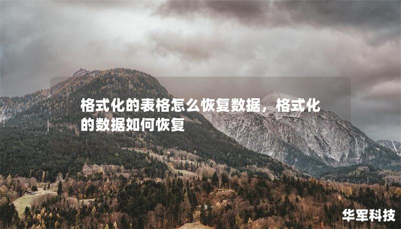 格式化的表格怎么恢复数据，格式化的数据如何恢复
